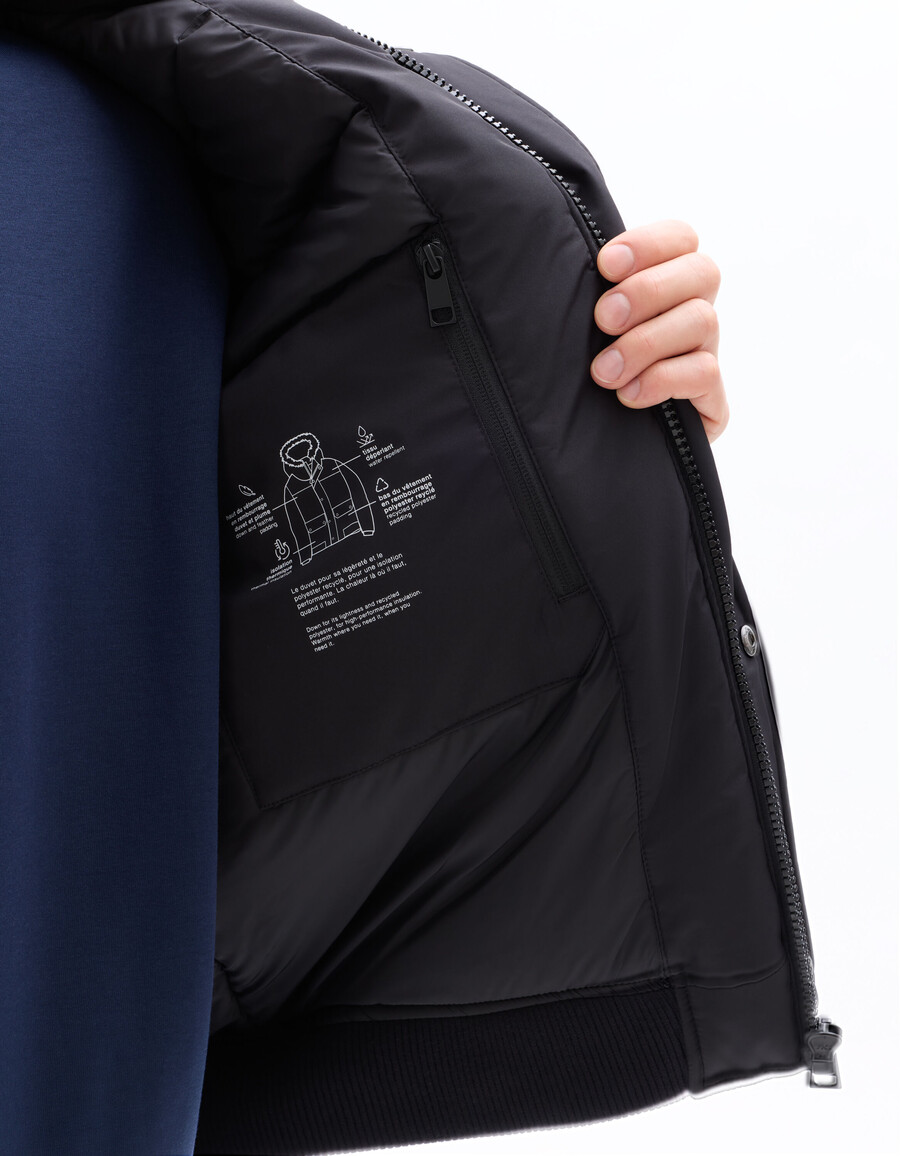 dualtech dun- och fjäderjacka med huva för extremt kallt väder