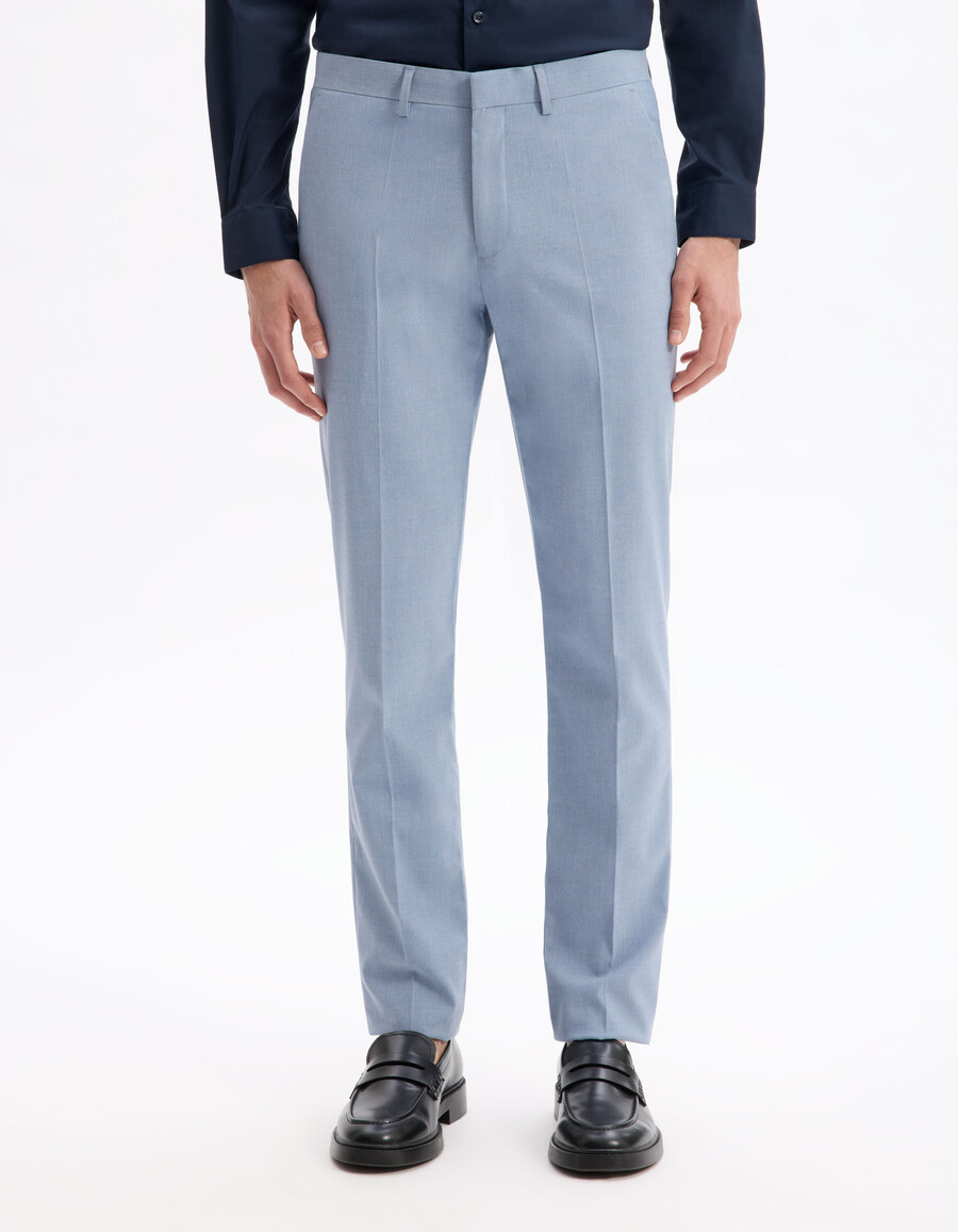 slimmade stretchiga kostymbyxor med chambray-mönster