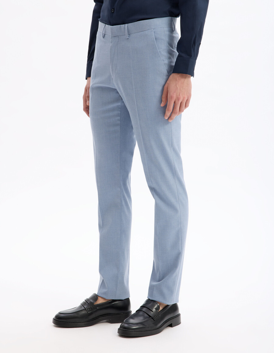 slimmade stretchiga kostymbyxor med chambray-mönster