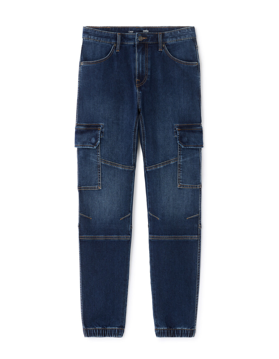 slimmade stretchiga bomulls-cargojeans