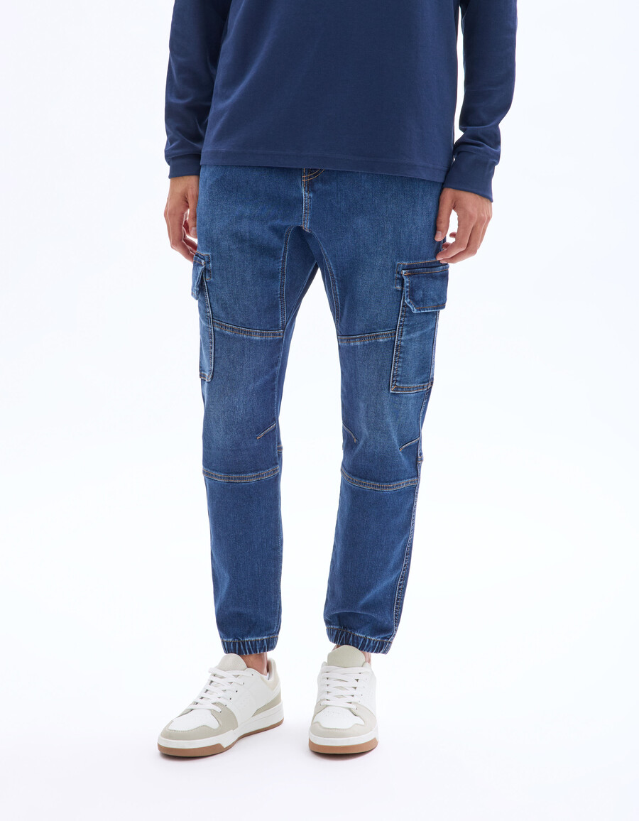 slimmade stretchiga bomulls-cargojeans