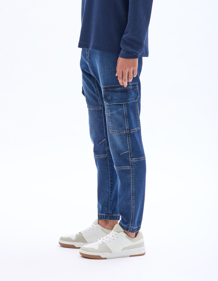 slimmade stretchiga bomulls-cargojeans