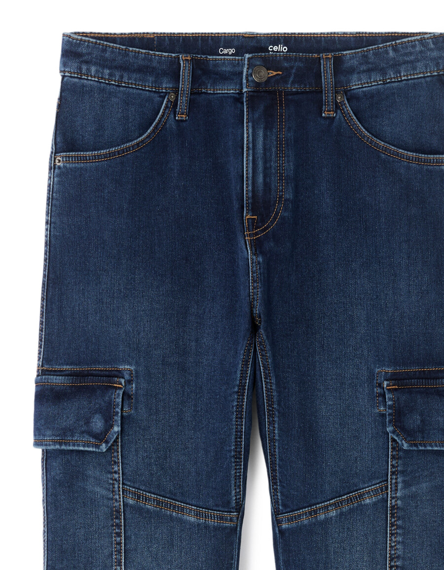 slimmade stretchiga bomulls-cargojeans