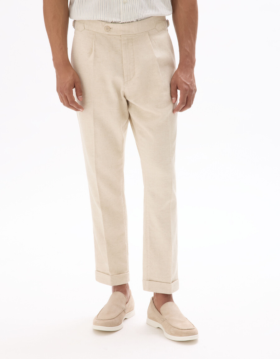 slimmade chinos i bomull och linne