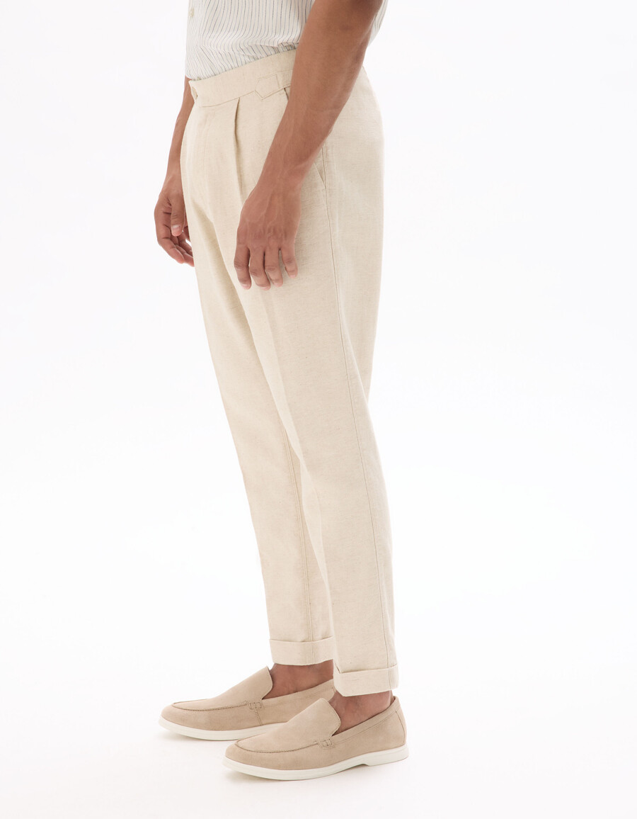 slimmade chinos i bomull och linne