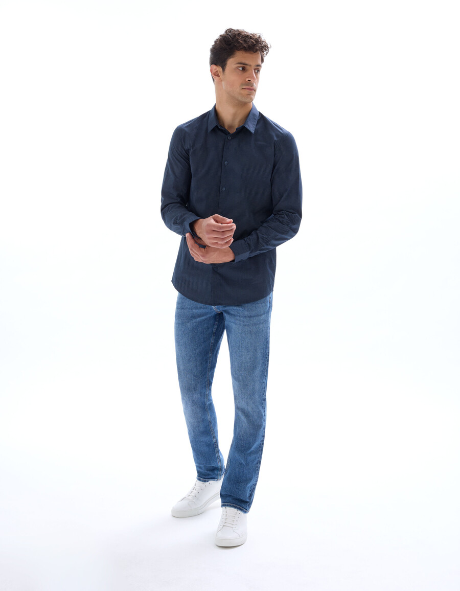 slim-fit mönstrad skjorta 100 bomull