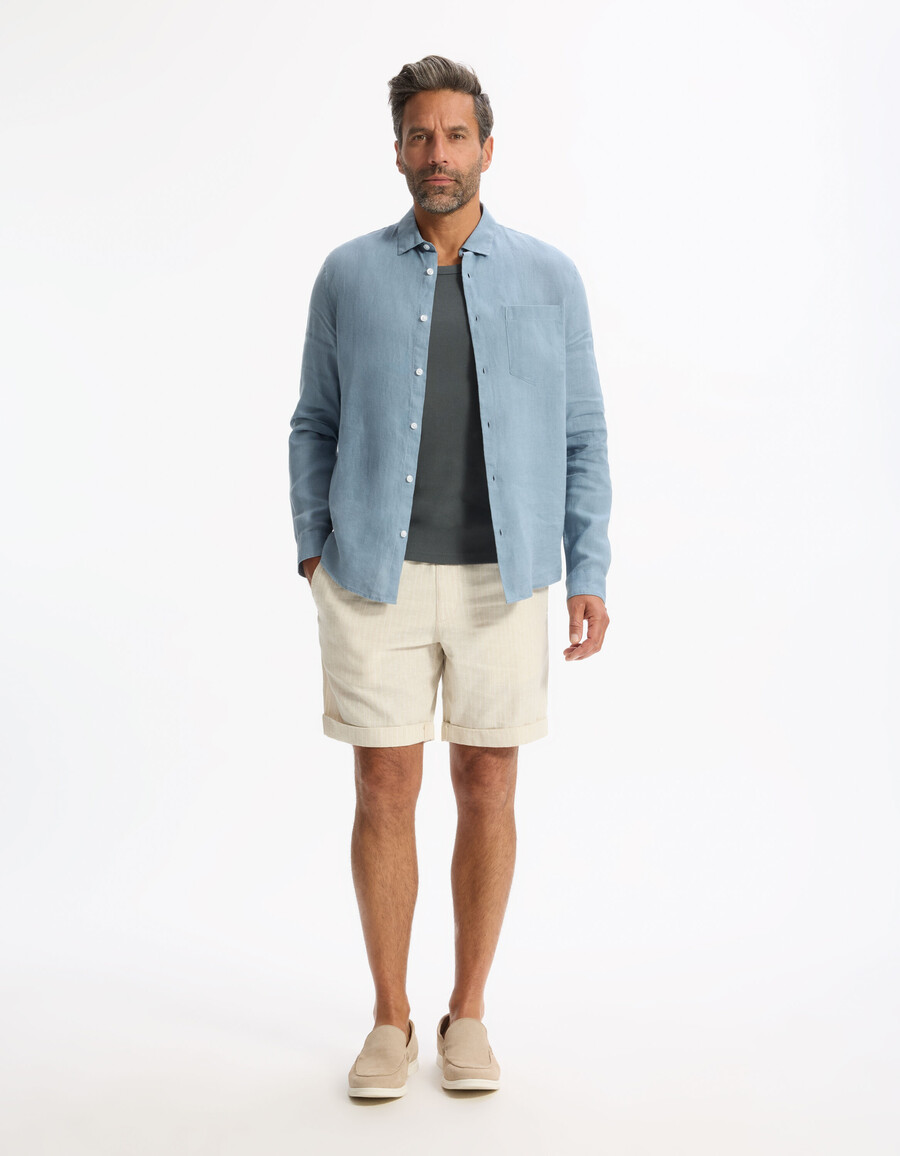 randiga bermudashorts i linne och bomull