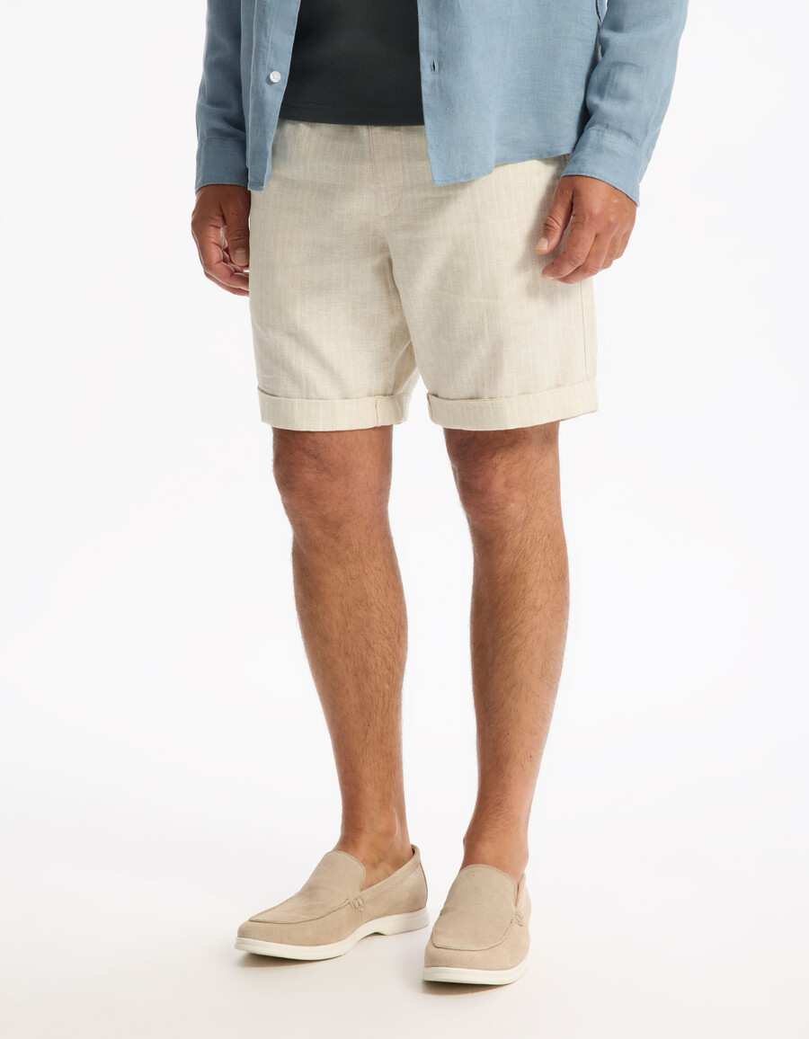 randiga bermudashorts i linne och bomull