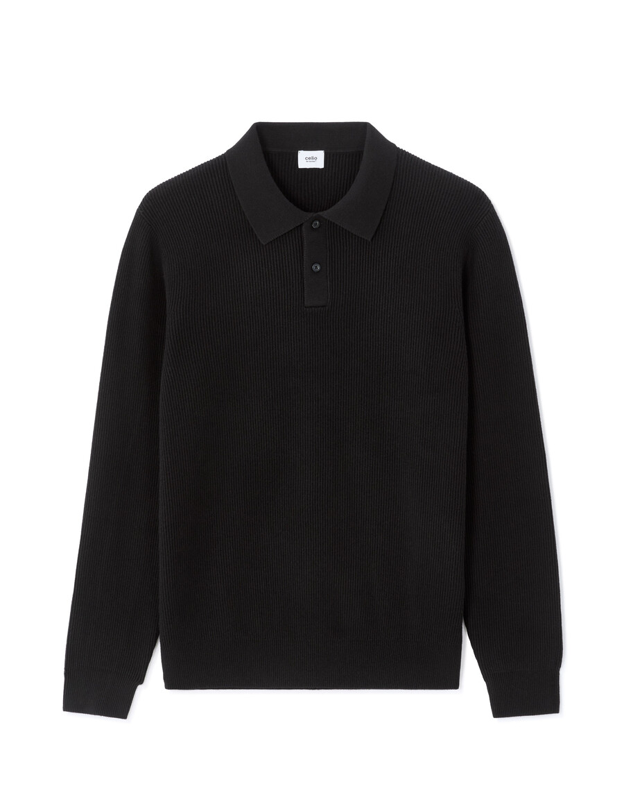 ribbad tröja med polokrage