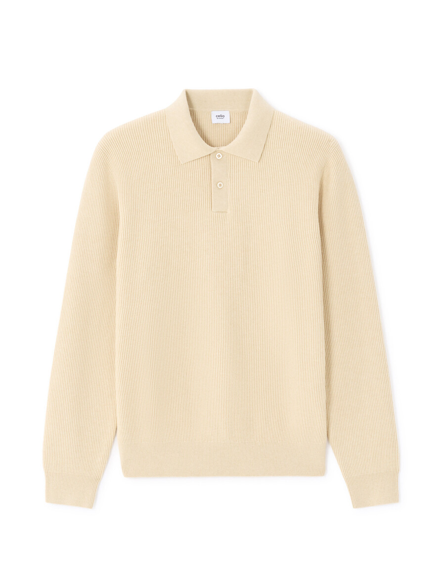 beige ribbad polotröja med krage