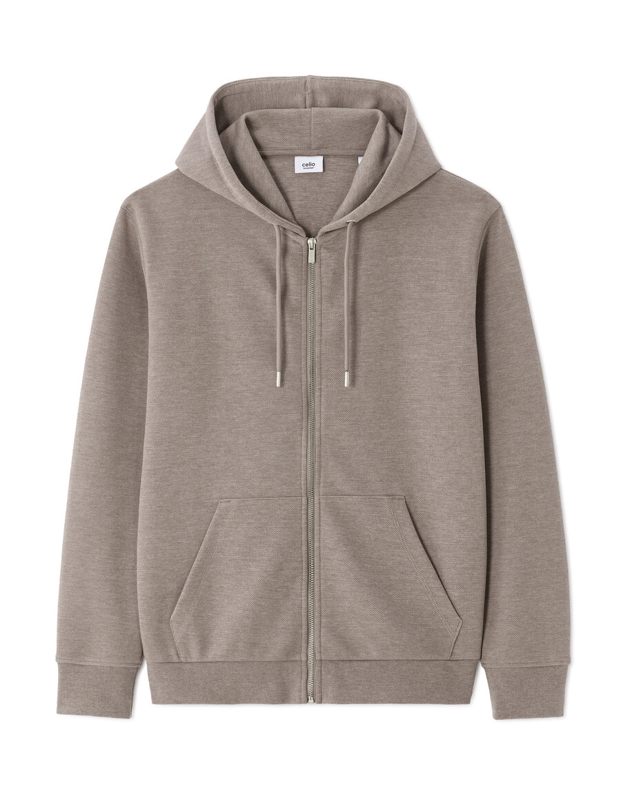 hoodie med dragkedja och normal passform i pikétyg