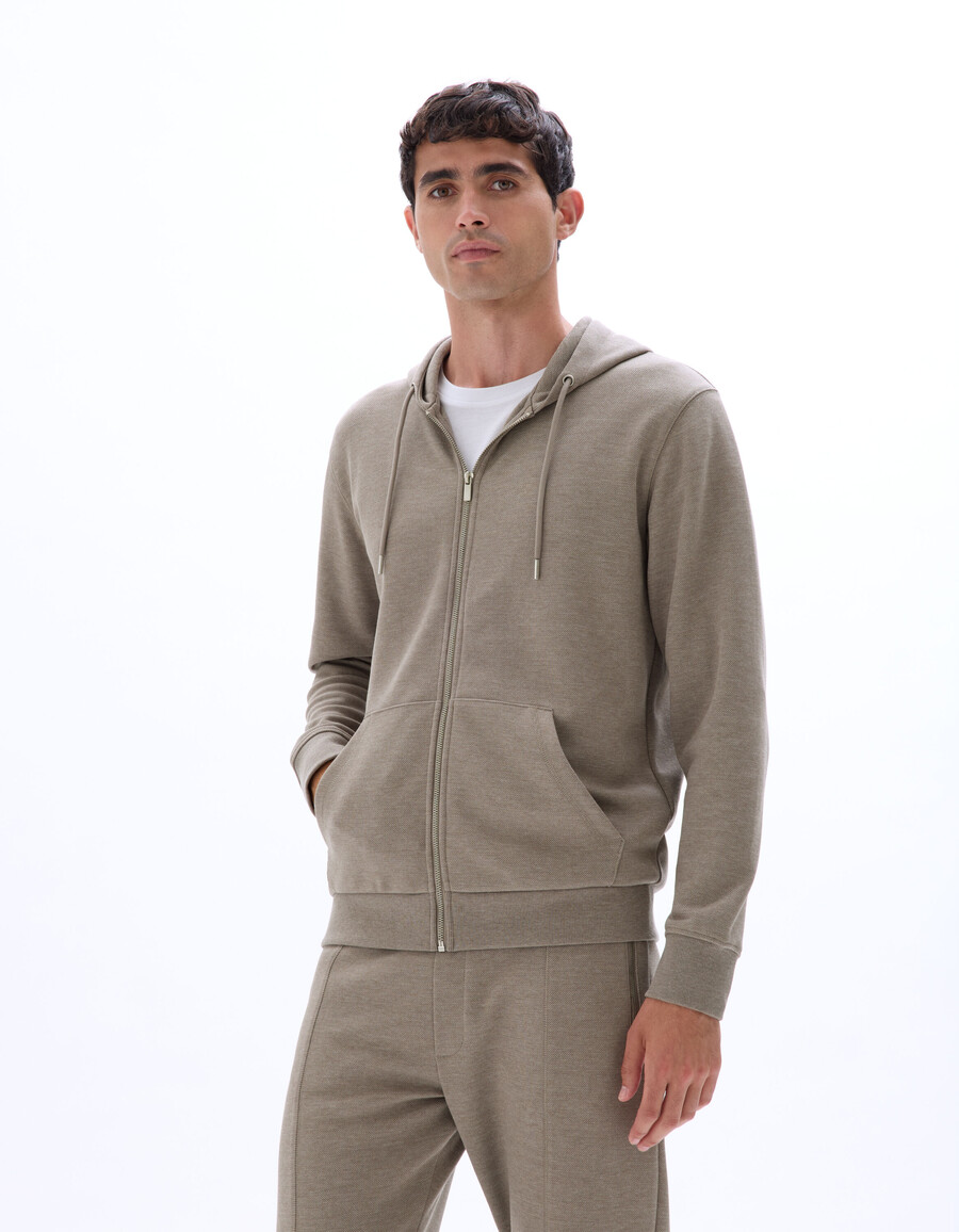 hoodie med dragkedja och normal passform i pikétyg