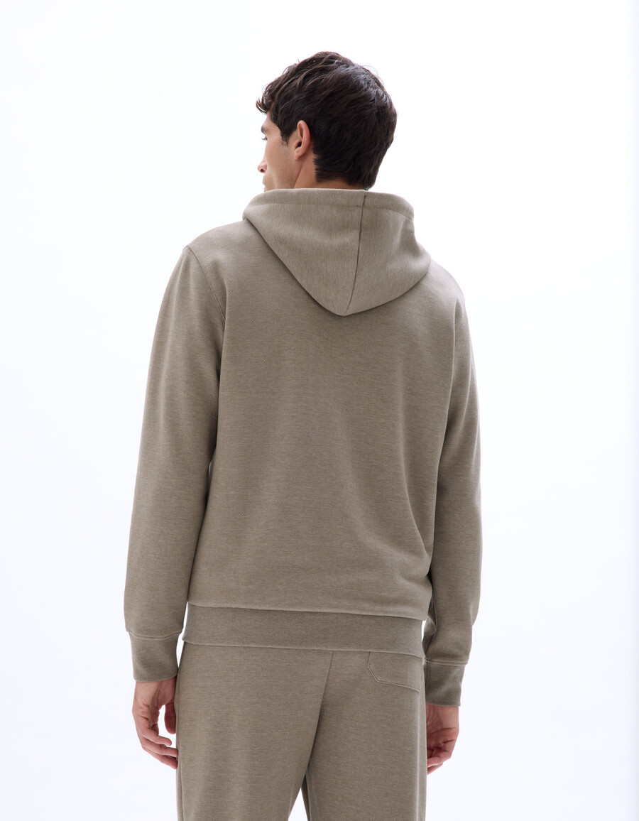 hoodie med dragkedja och normal passform i pikétyg