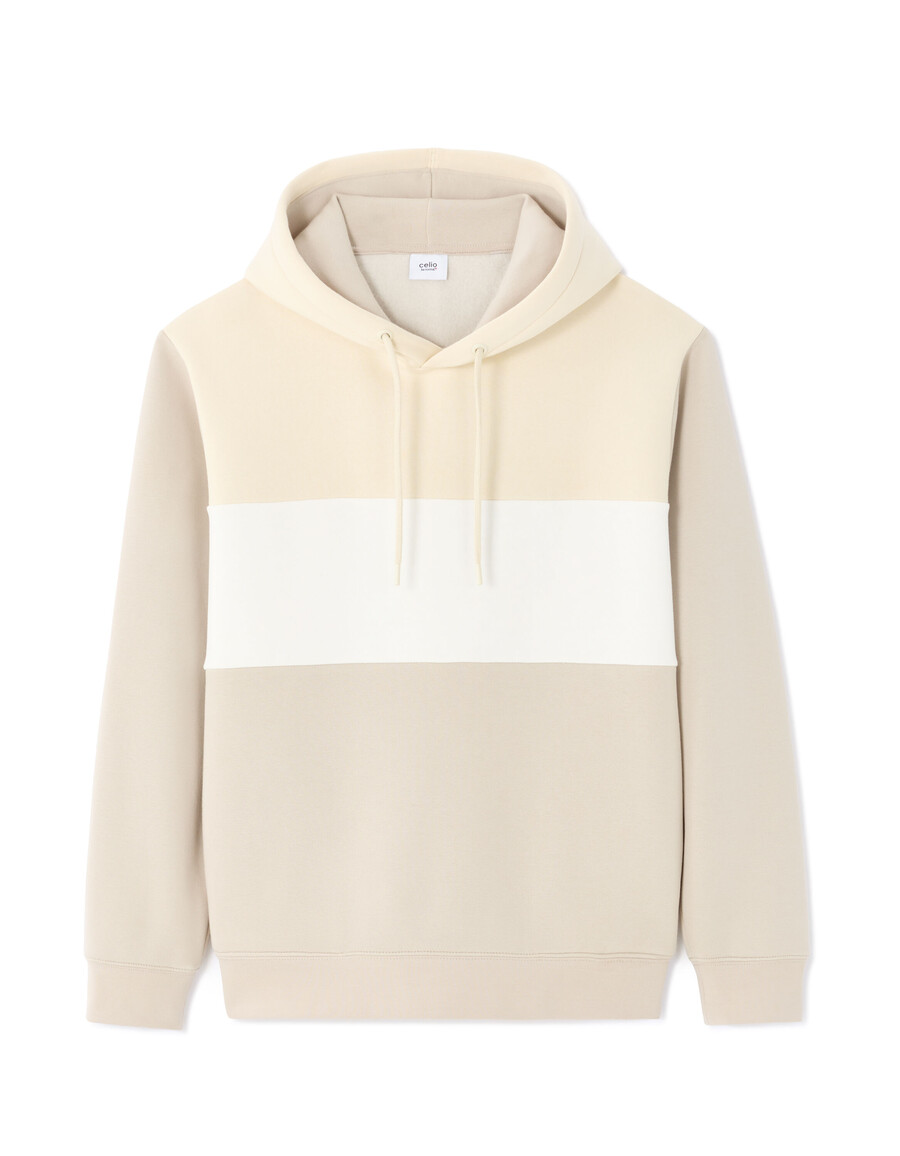 beige huvtröja med normal passform och färgblock
