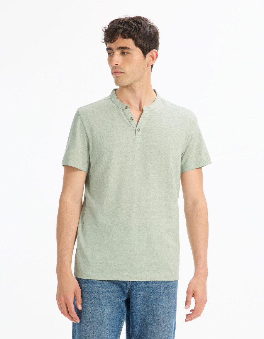 henley-t-shirt i bomullsblandning med normal passform