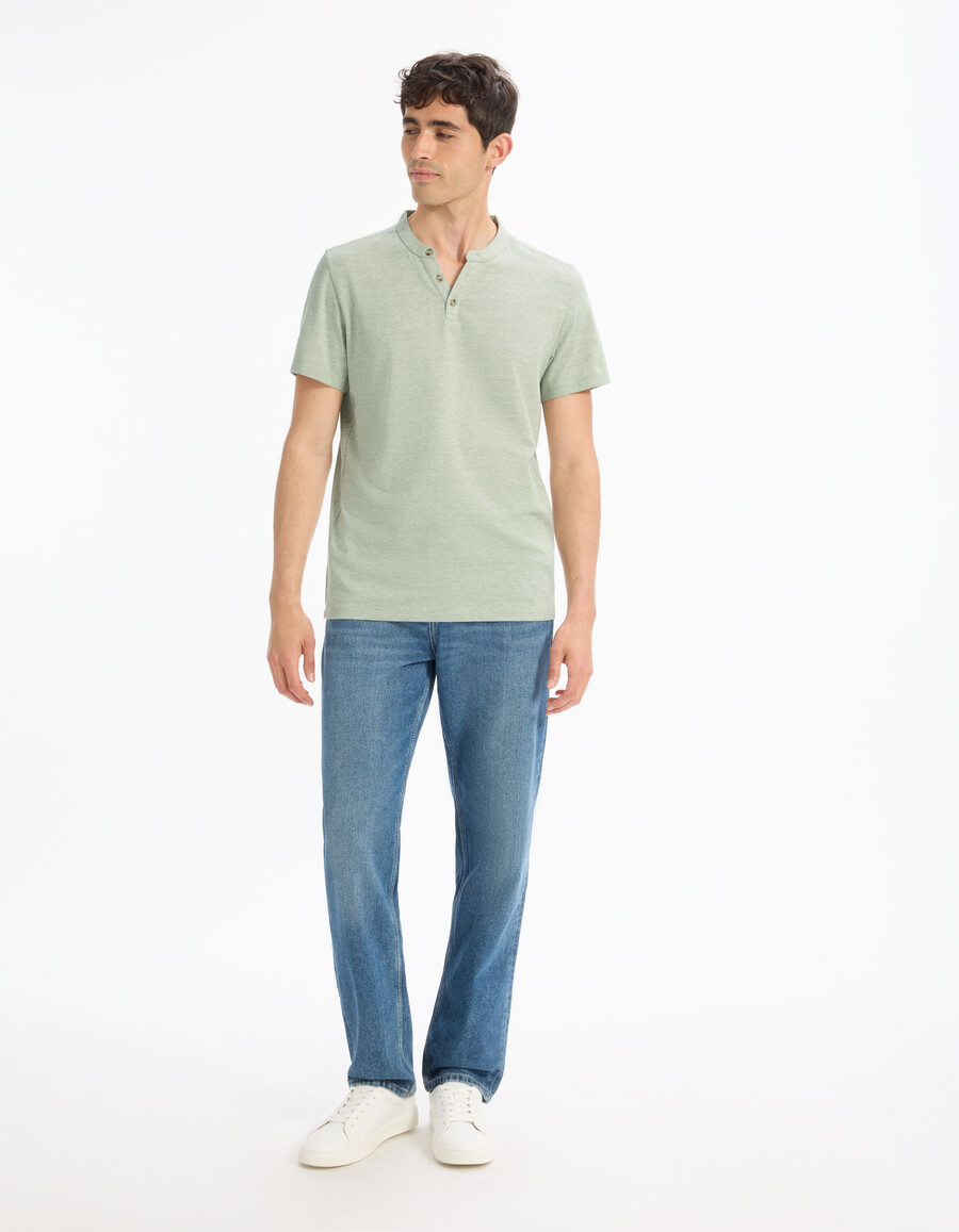 henley-t-shirt i bomullsblandning med normal passform