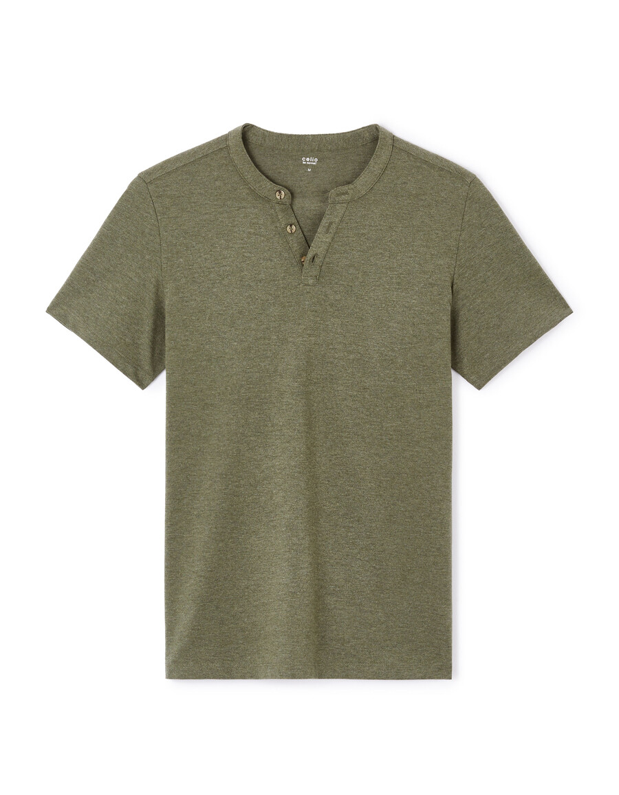 t-shirt med henleyring i bomullsblandning och normal passform