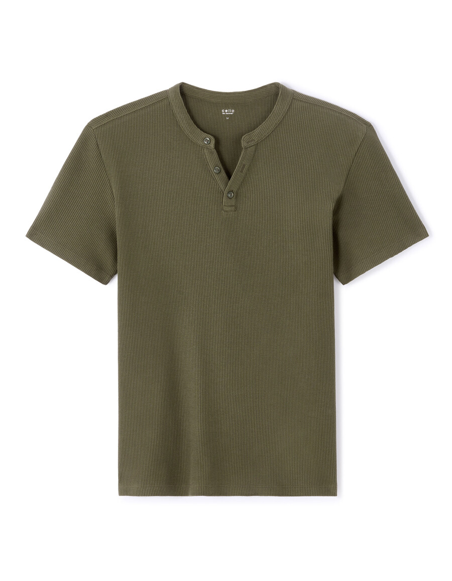 t-shirt med våffelkrage och normal passform 100 bomull