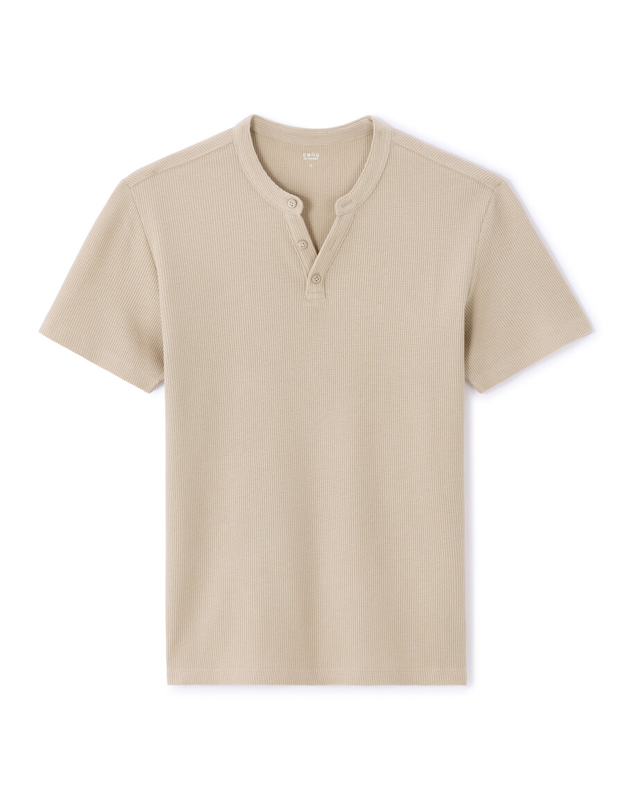 t-shirt med våffelkrage och normal passform 100 bomull