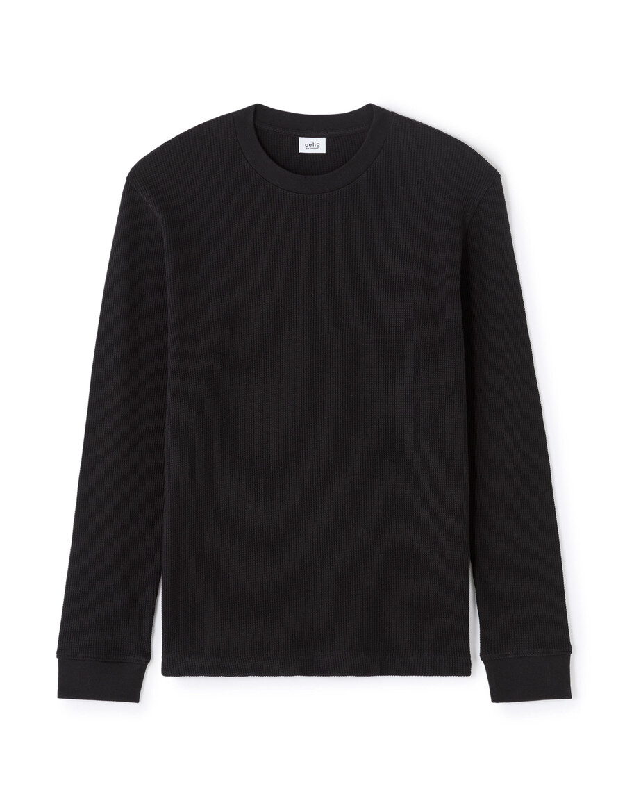 långärmad t-shirt med normal passform i våffeltyg