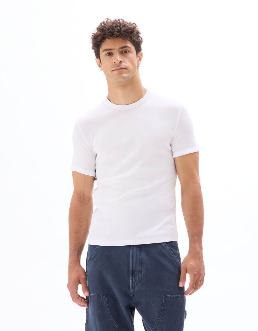 slim fit rund halsringad ribbad stretchig bomullst-t-shirt