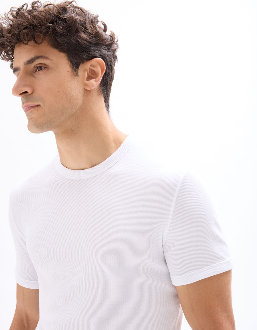 slim fit rund halsringad ribbad stretchig bomullst-t-shirt
