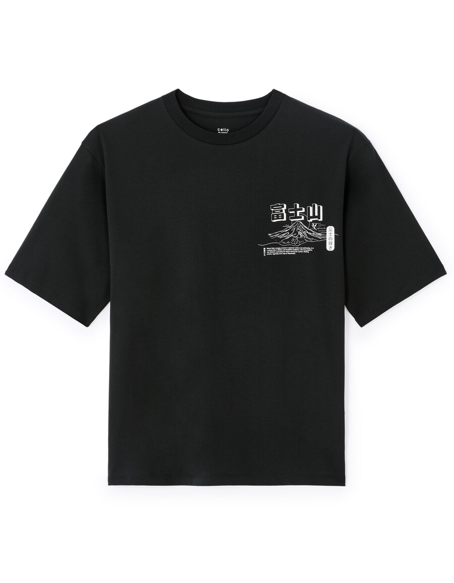 stor t-shirt med rund hals 100 bomull asiatiskt tryck