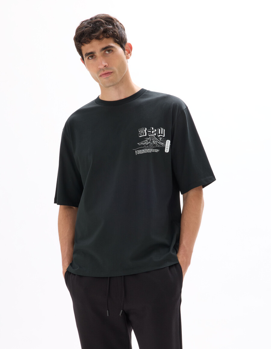 stor t-shirt med rund hals 100 bomull asiatiskt tryck