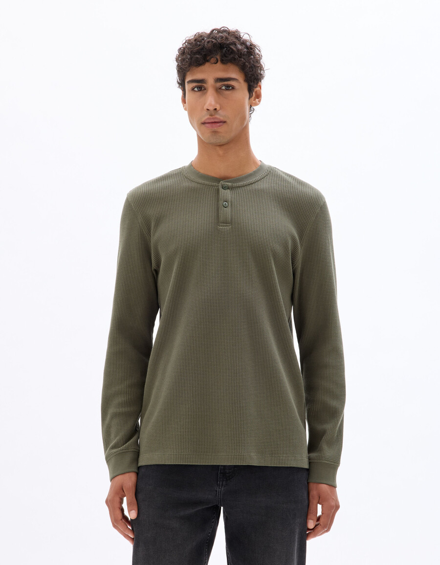 långärmad t-shirt med normal passform 100 våffelstickad bomull