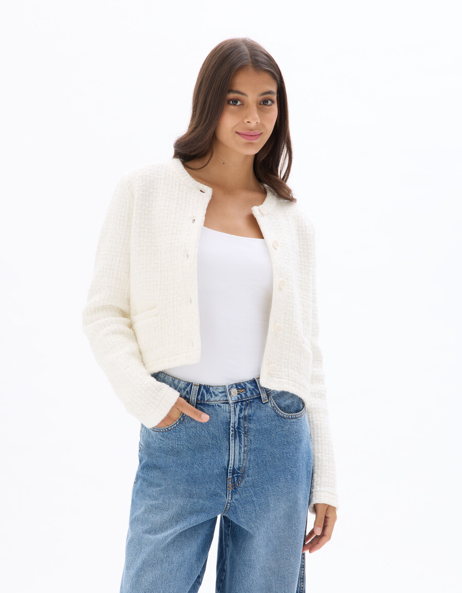 texturerad stickad jacka